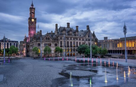 Bradford City Hall in City Park Bradford west Yorkshire